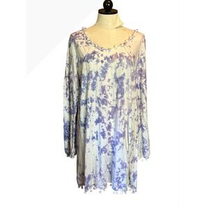 Anandas Collection Ocean Purple Tie Dye Pom Pom Trim Tunic Top Plus Sz XXL NWT